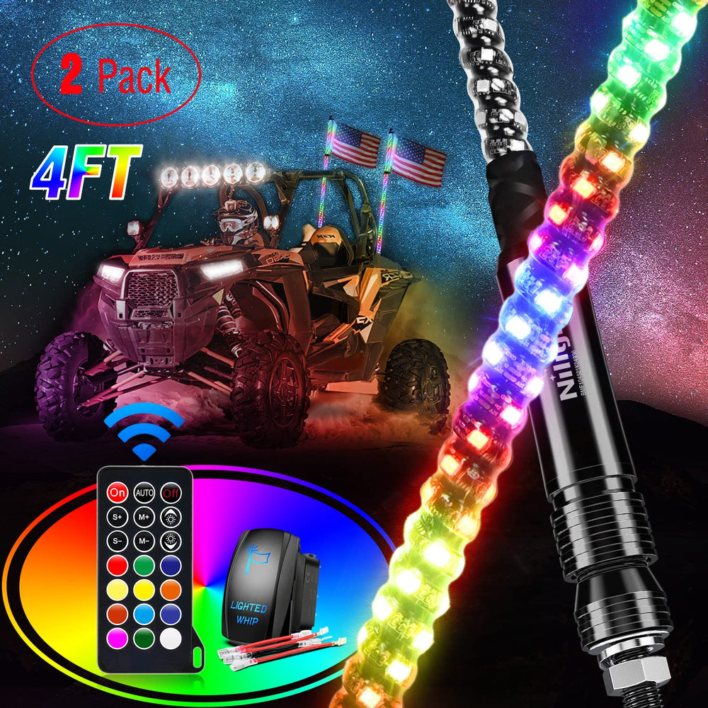 Nilight spiral LED whip light 4ft with chase mode enhances night visibility