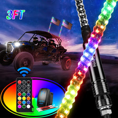 Nilight spiral RGB whip light glows for enhanced night visibility on rugged trails