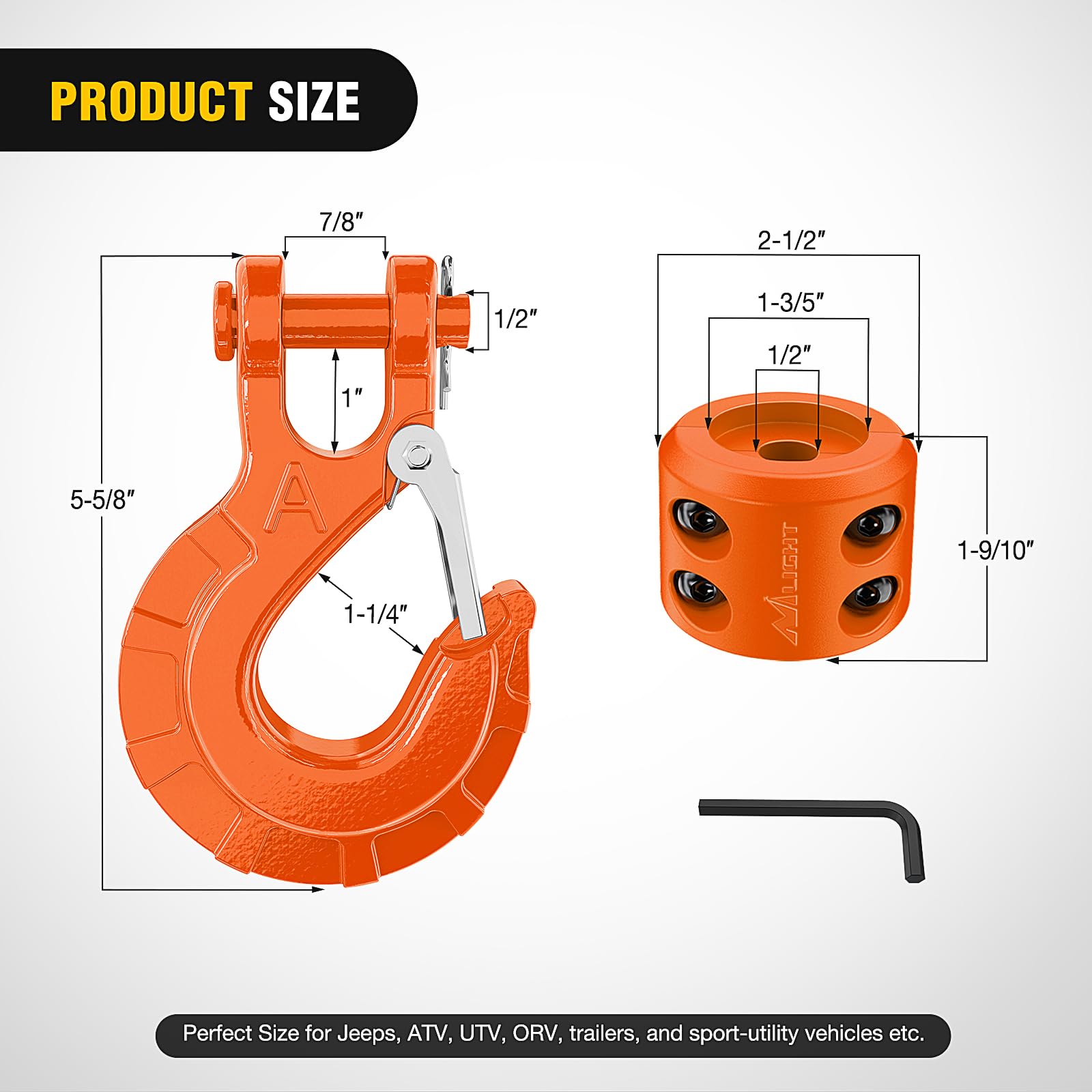 Nilight spring-latch design on winch hook for quick secure engagement.