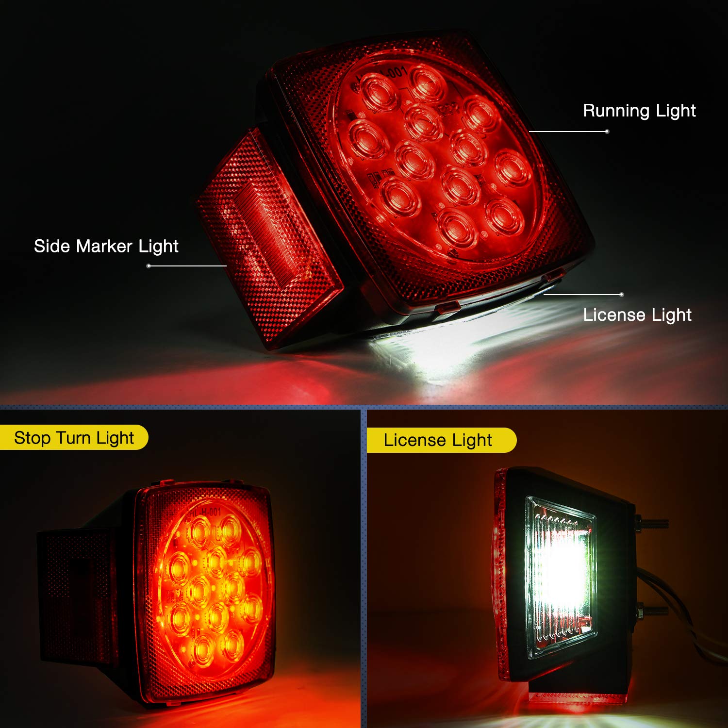 Nilight square LED trailer light features two studs for quick, secure installation.