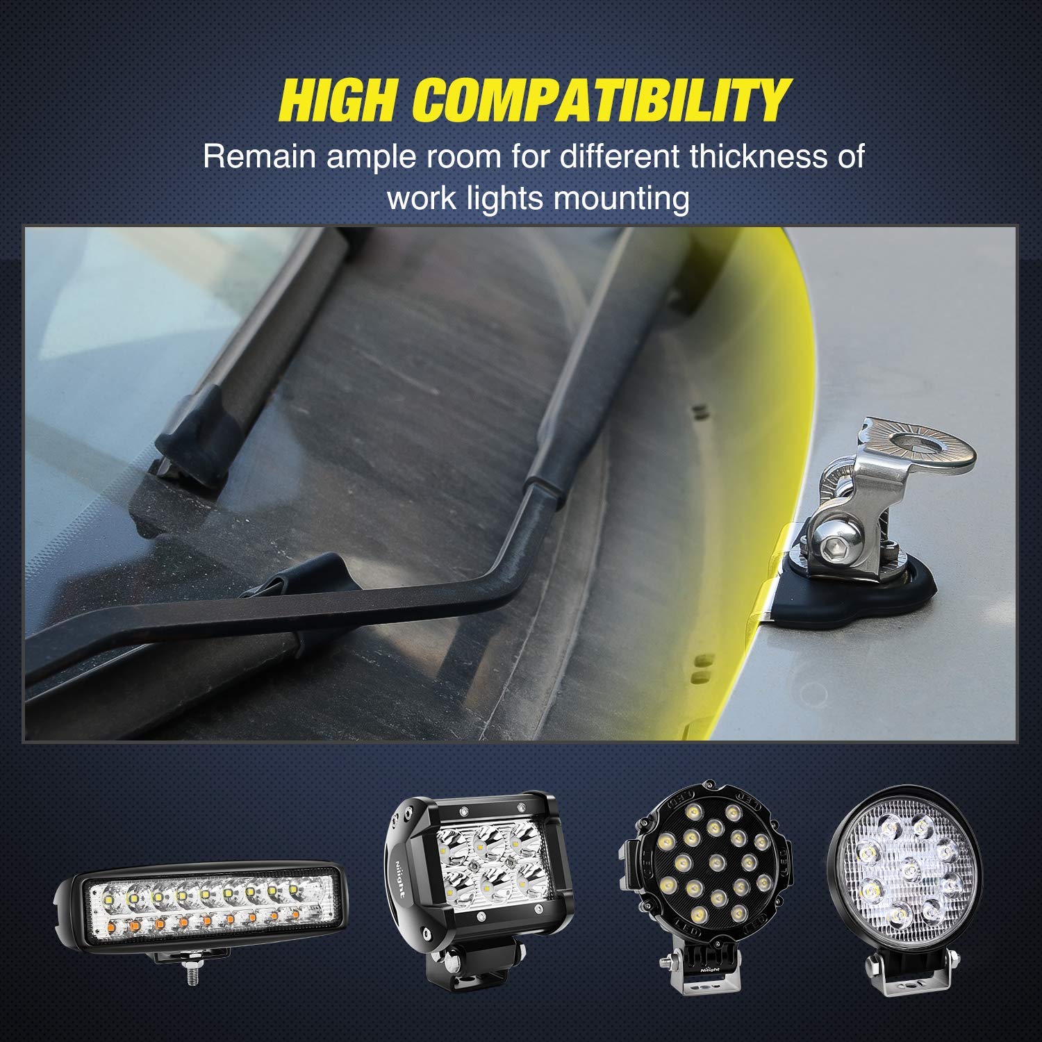 Nilight stainless steel brackets resist rust in harsh weather.