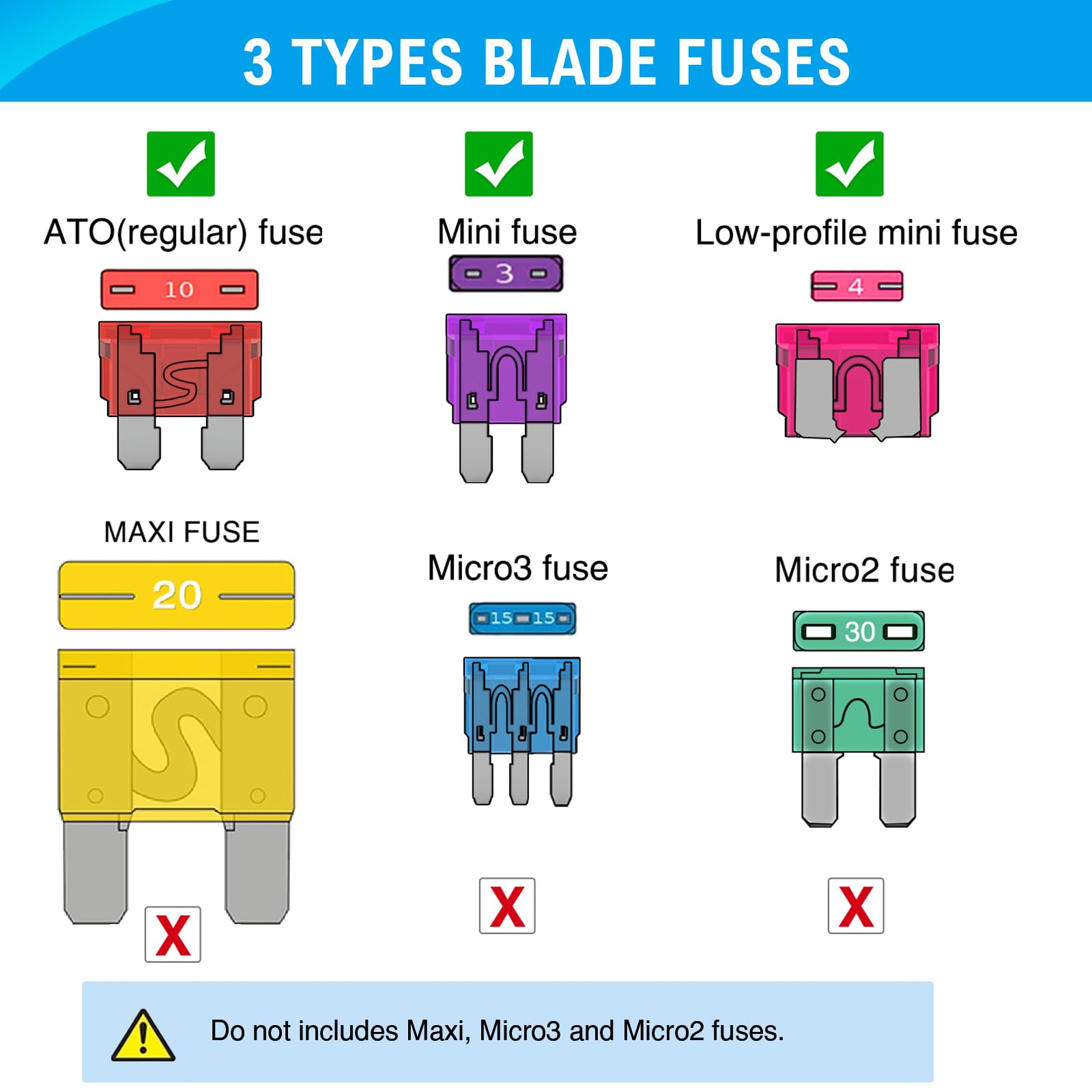 Nilight standard blade fuses color-coded for easy identification during installation