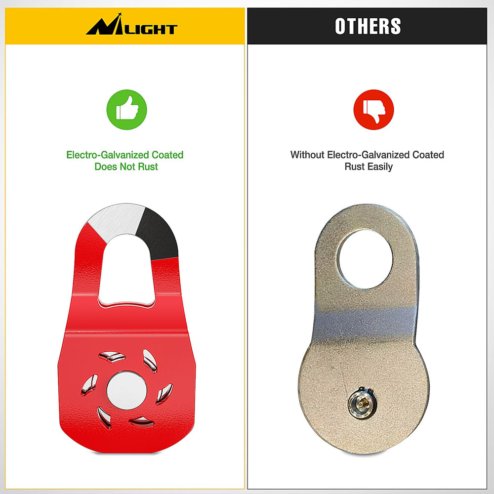 Nilight steel cable compatible pulley demonstrates compatibility with steel ropes for strong towing
