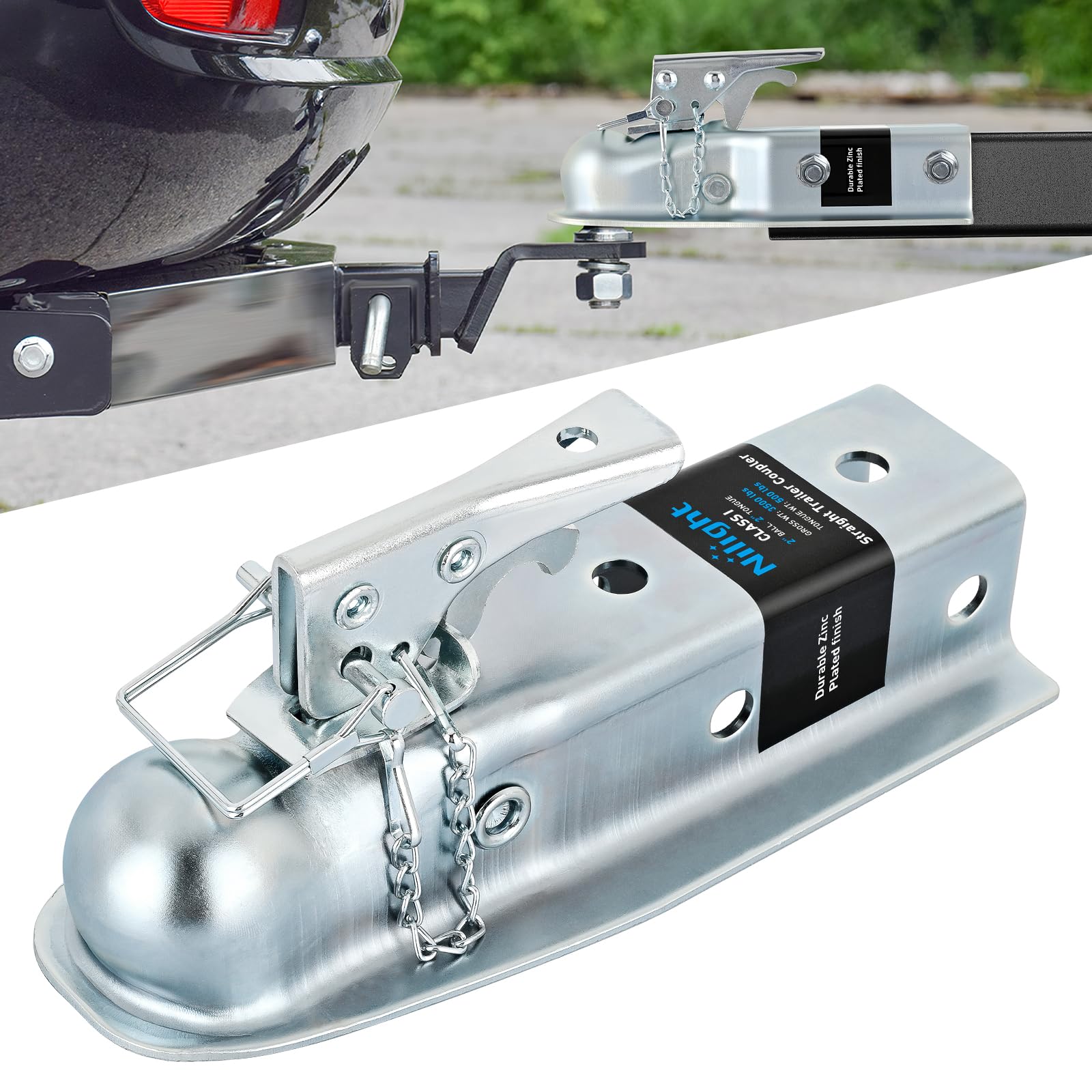 Nilight straight trailer coupler with 2in ball for secure towing connections