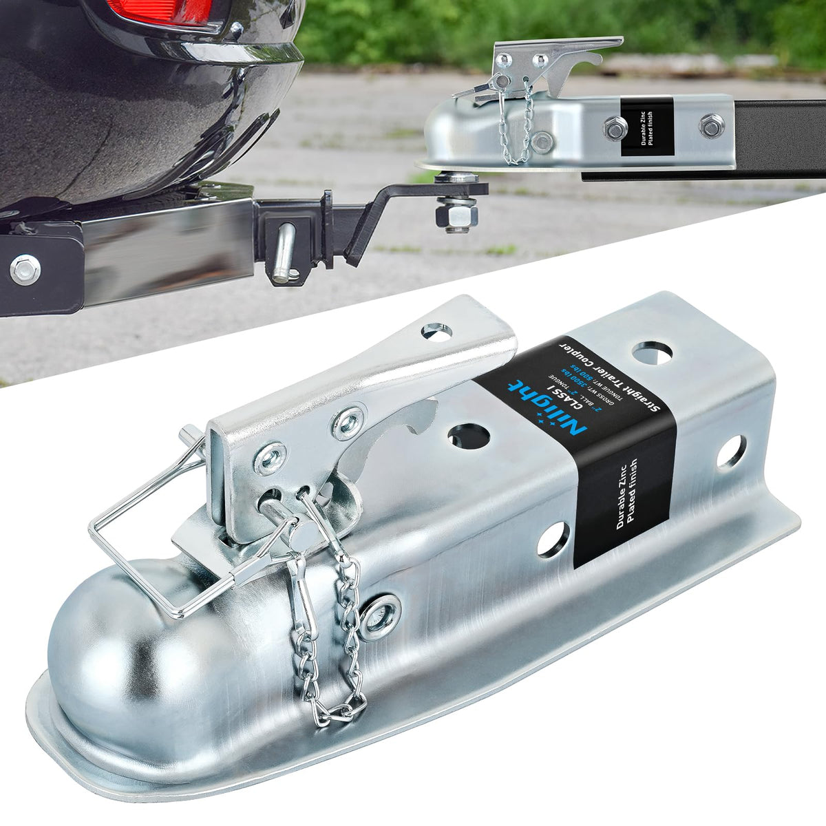 Nilight straight trailer coupler with 2in ball for secure towing connections