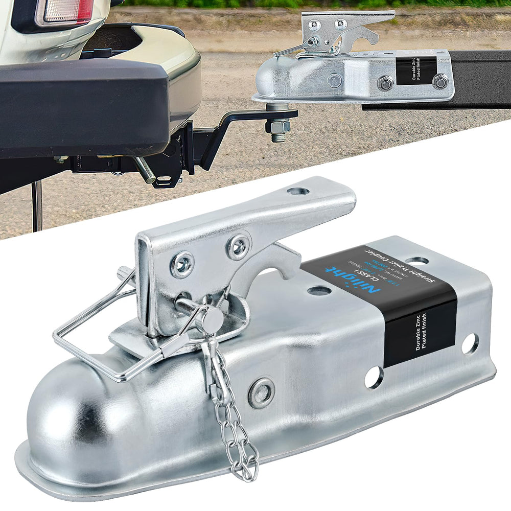 Nilight straight trailer coupler with safety latch ensures secure towing.
