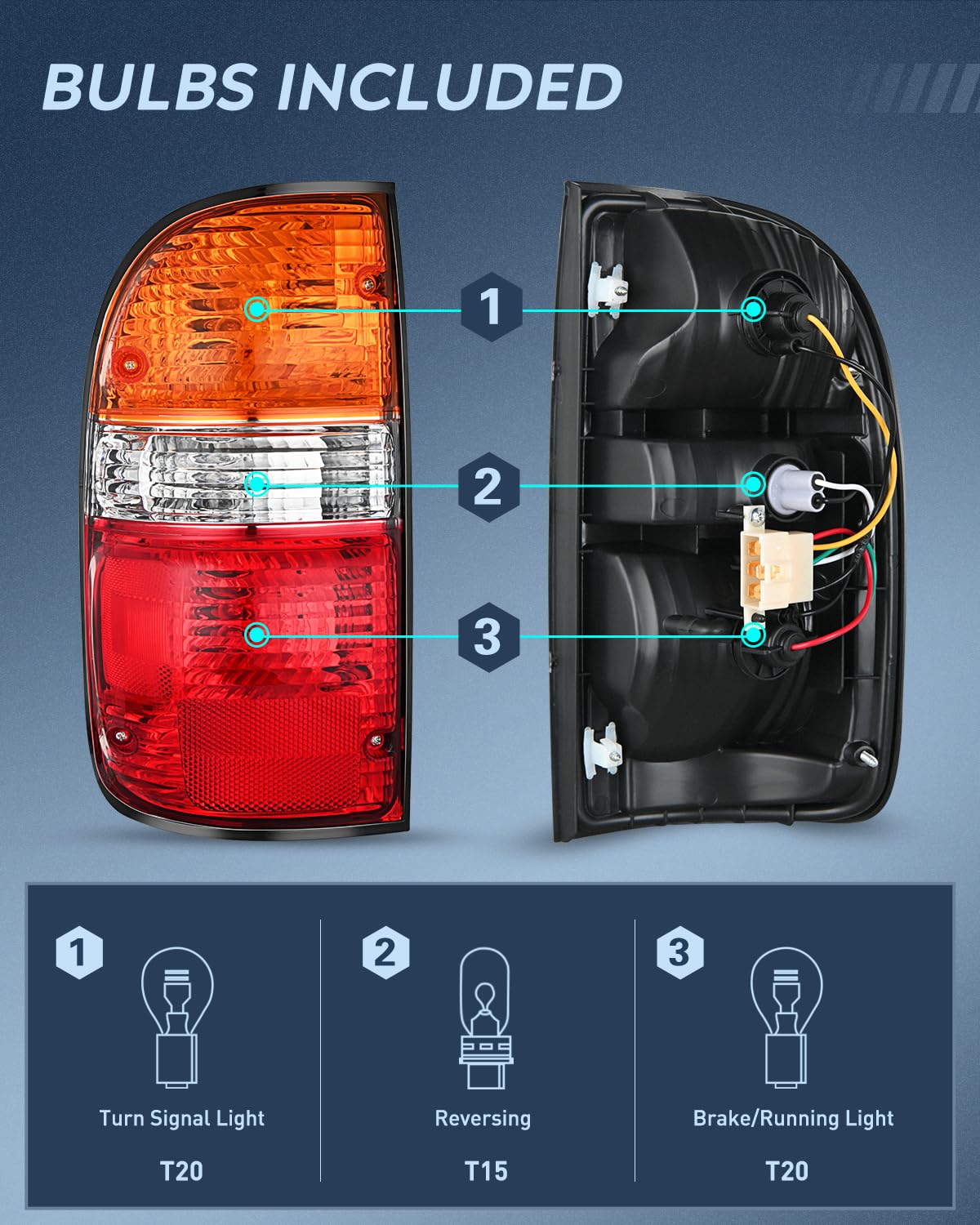 Nilight taillight assembly for Toyota Tacoma passenger side improves conspicuity in rain