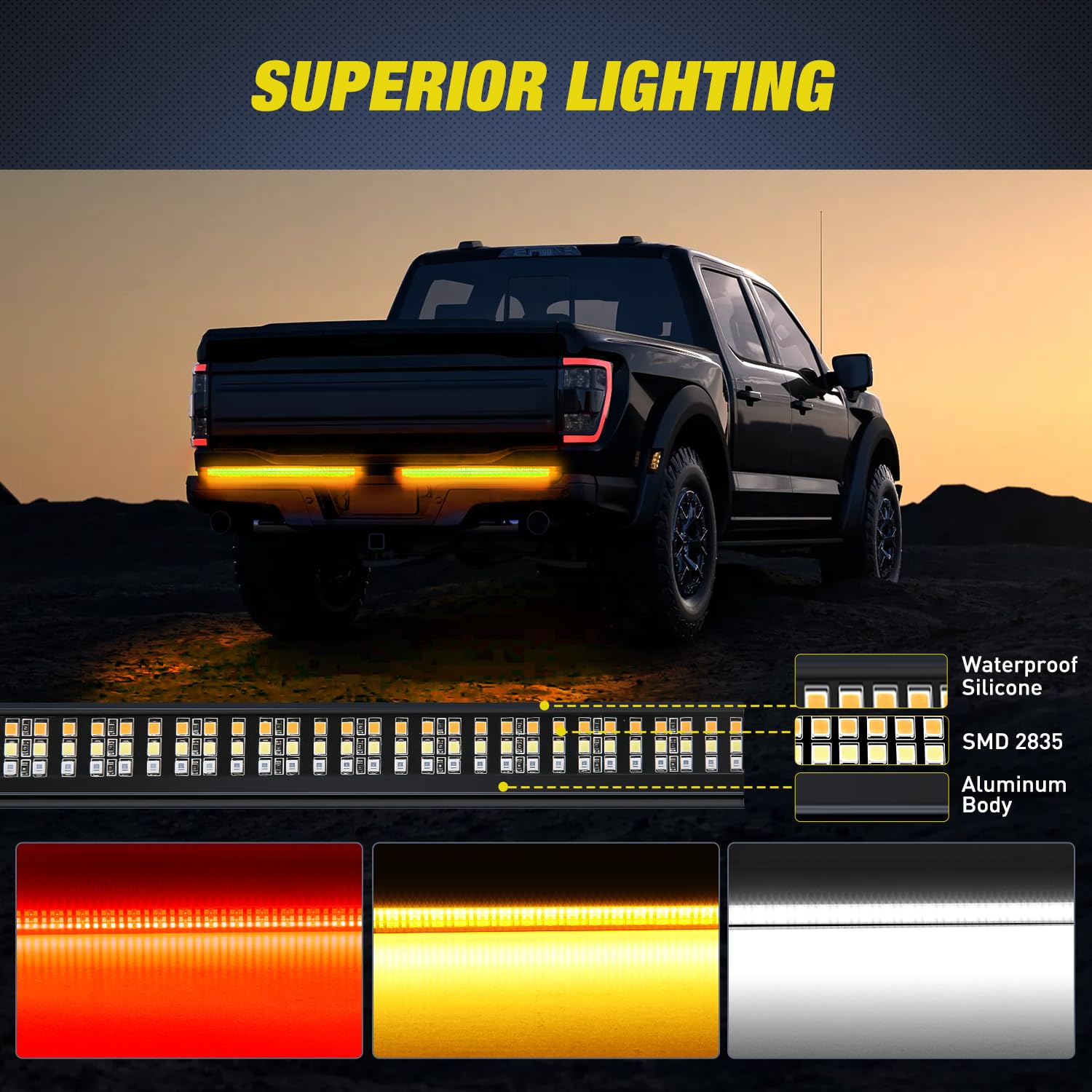 Nilight tailgate light bar featuring amber sequential turn signals