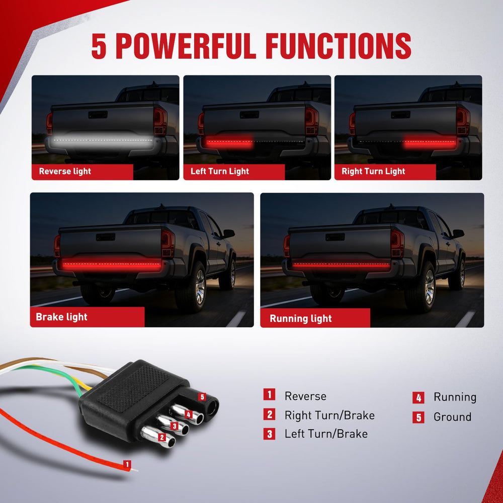 Nilight tailgate light bar white reverse light for clearer backing guidance at night.