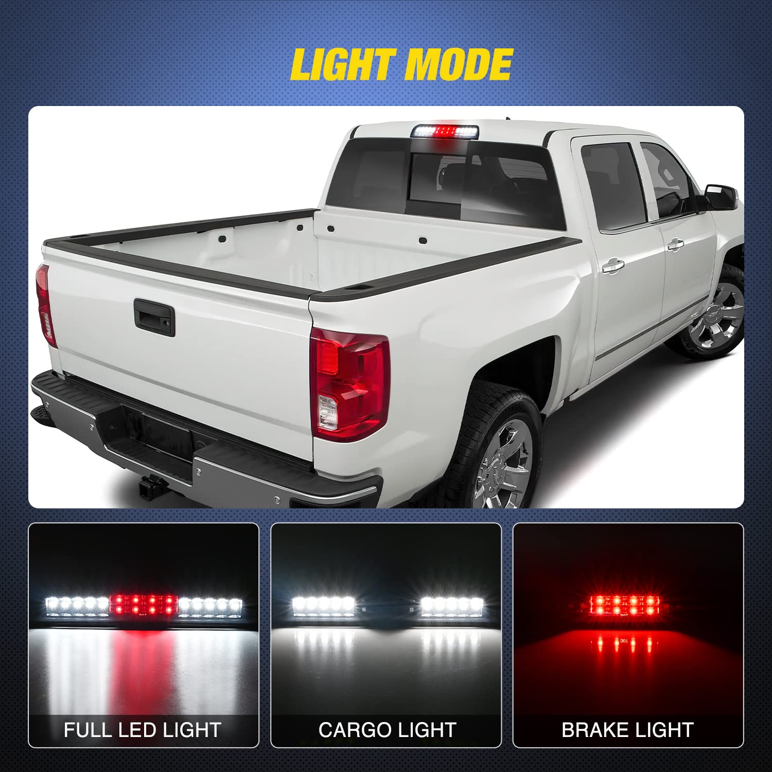 Nilight third brake light mounted on Silverado shows clear illumination.