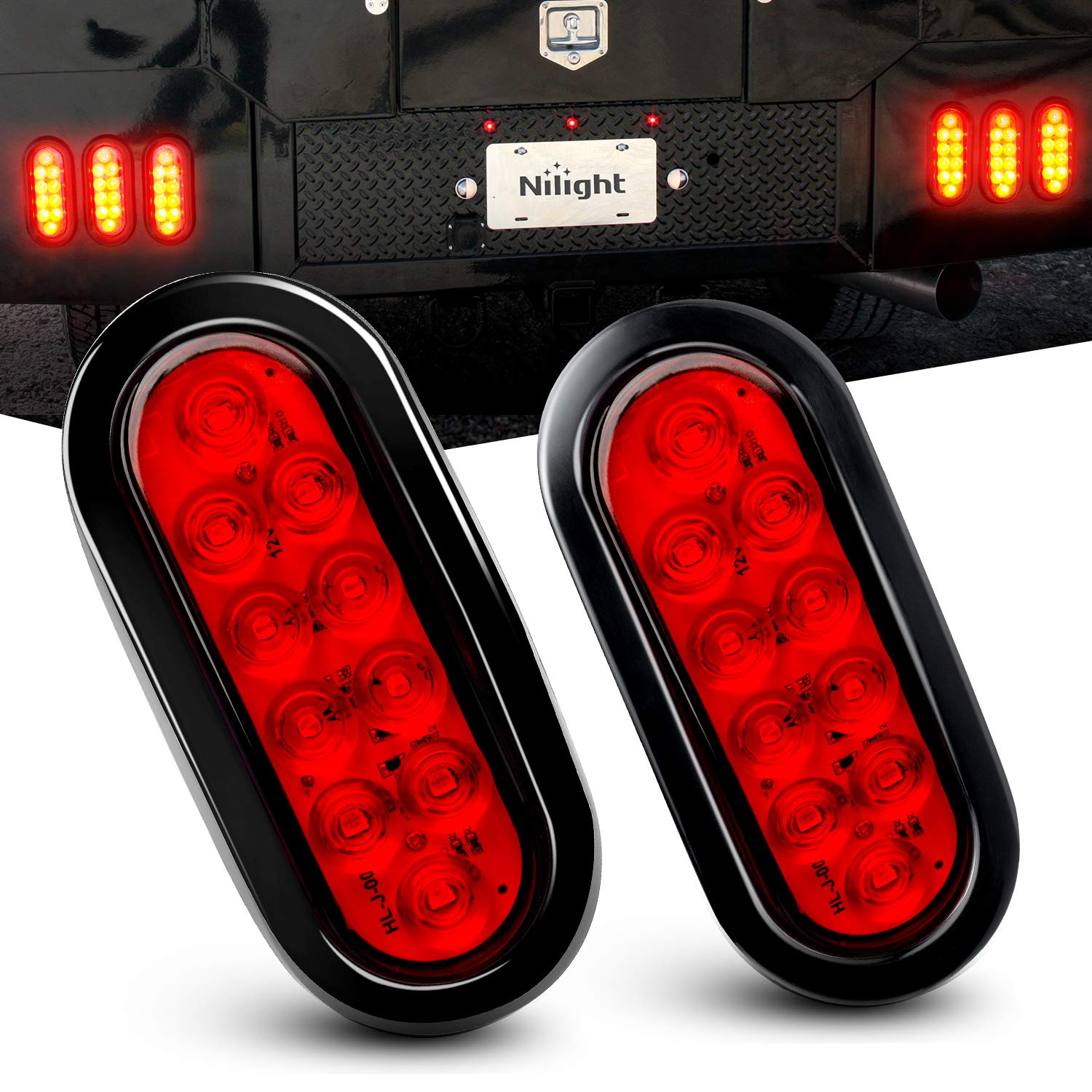 Nilight TL-01 oval red LED tail light assembly boosts trailer visibility.
