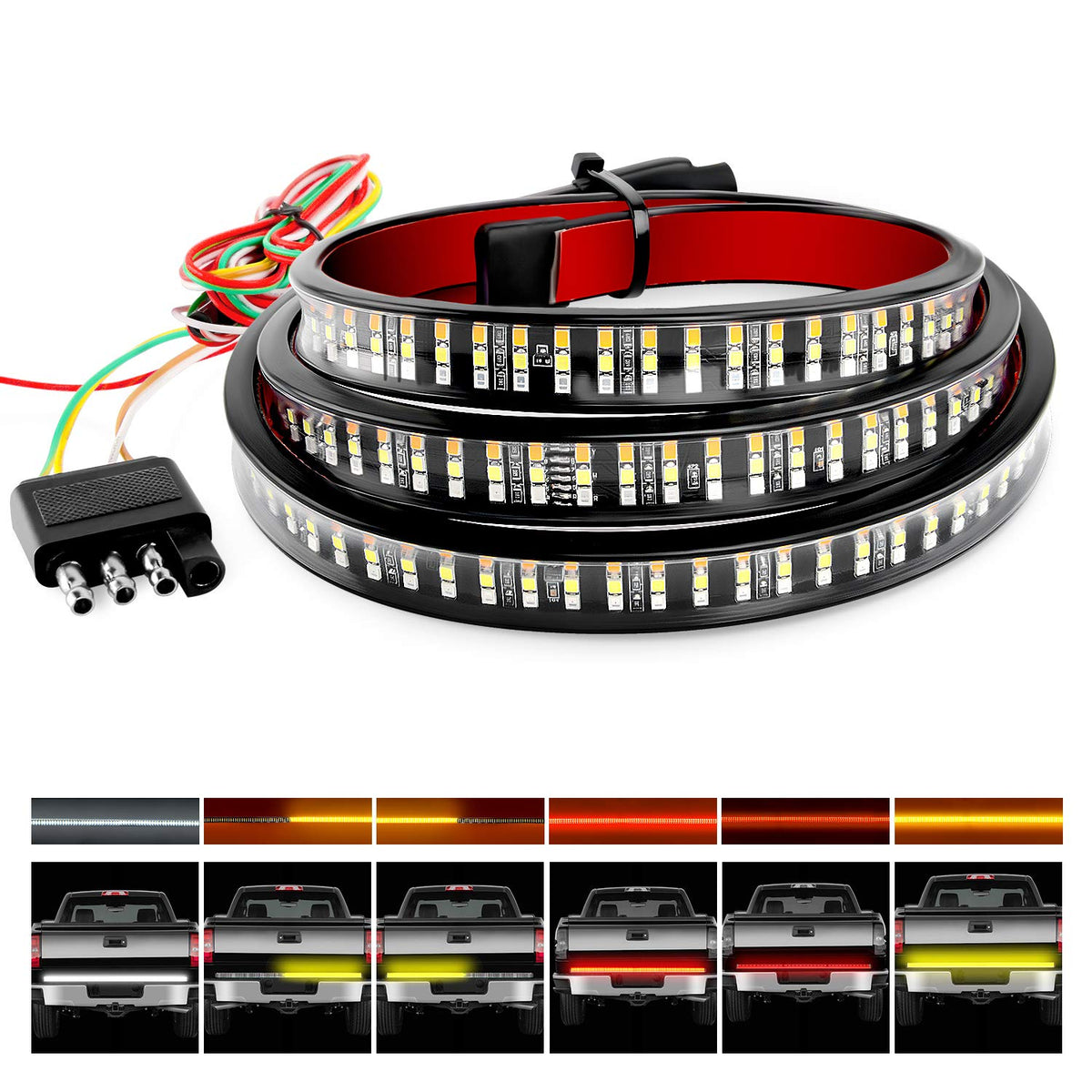 Nilight TR-04 60 inch triple row tailgate bar boosts braking and signaling visibility