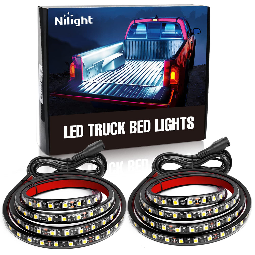 Nilight TR-05 bed strip 60-inch 180 LEDs lighting the truck bed for easier loading.