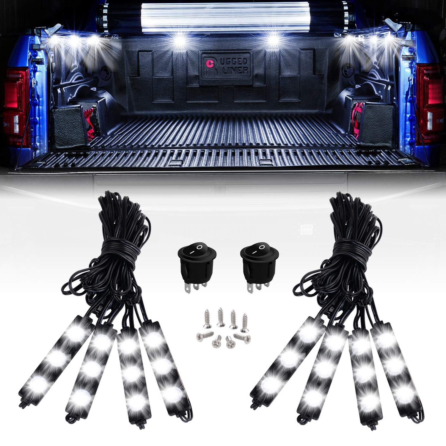 Nilight TR-08 rock light on cargo bed for better nighttime visibility