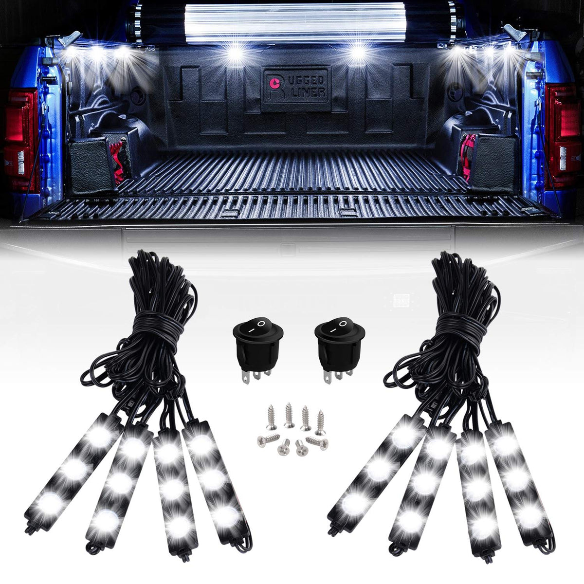 Nilight TR-08 rock light on cargo bed for better nighttime visibility
