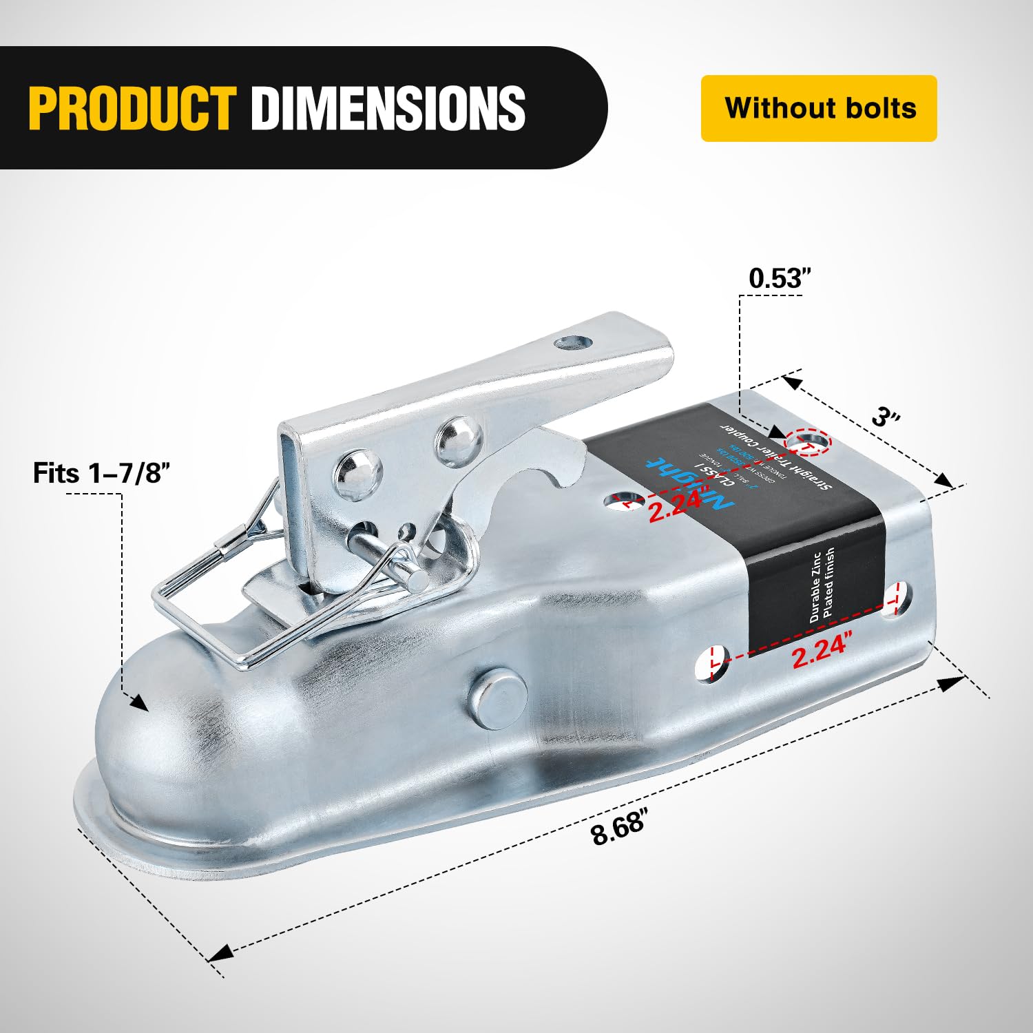 Nilight trailer coupler with chain adds extra safety during towing.