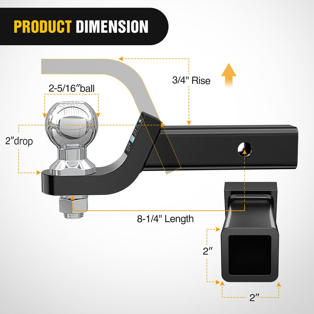 Nilight ball mount with 2-inch drop shown fitting a standard receiver.