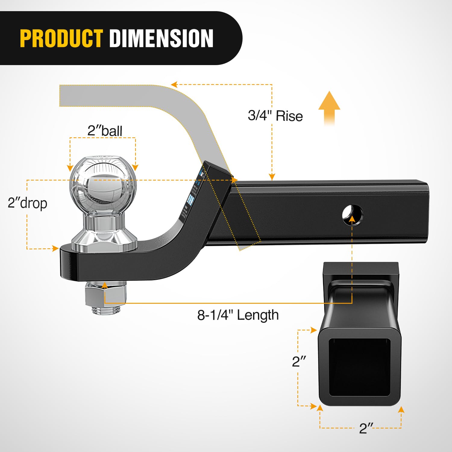 Nilight 2-inch ball on hitch mount for secure trailer hookup.