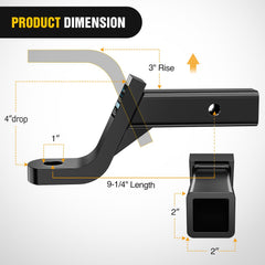 Nilight ball mount showing 3-inch rise to optimize hitch angle.