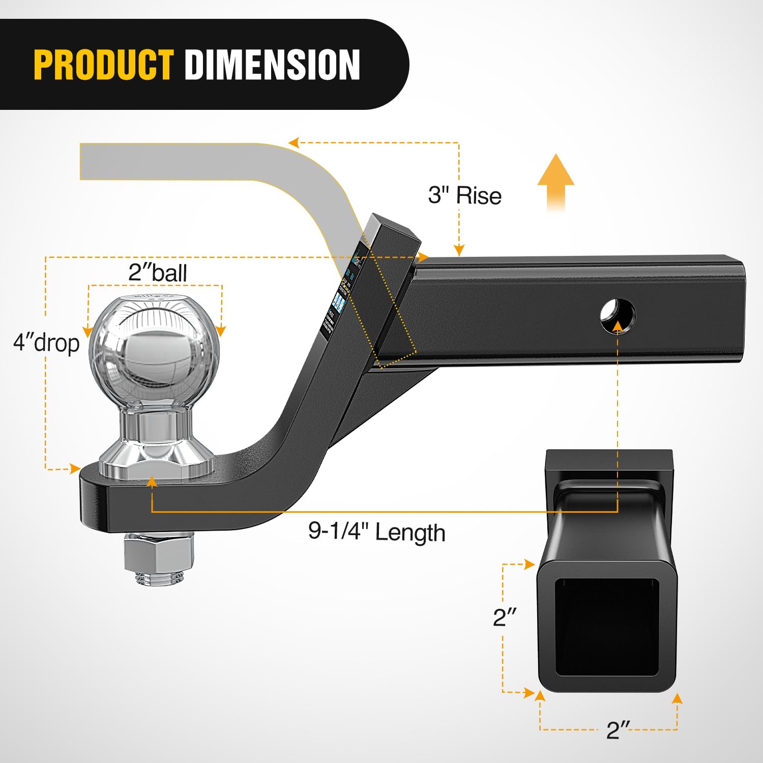 Nilight trailer hitch ball mount showing 4in drop for adaptable mounting.