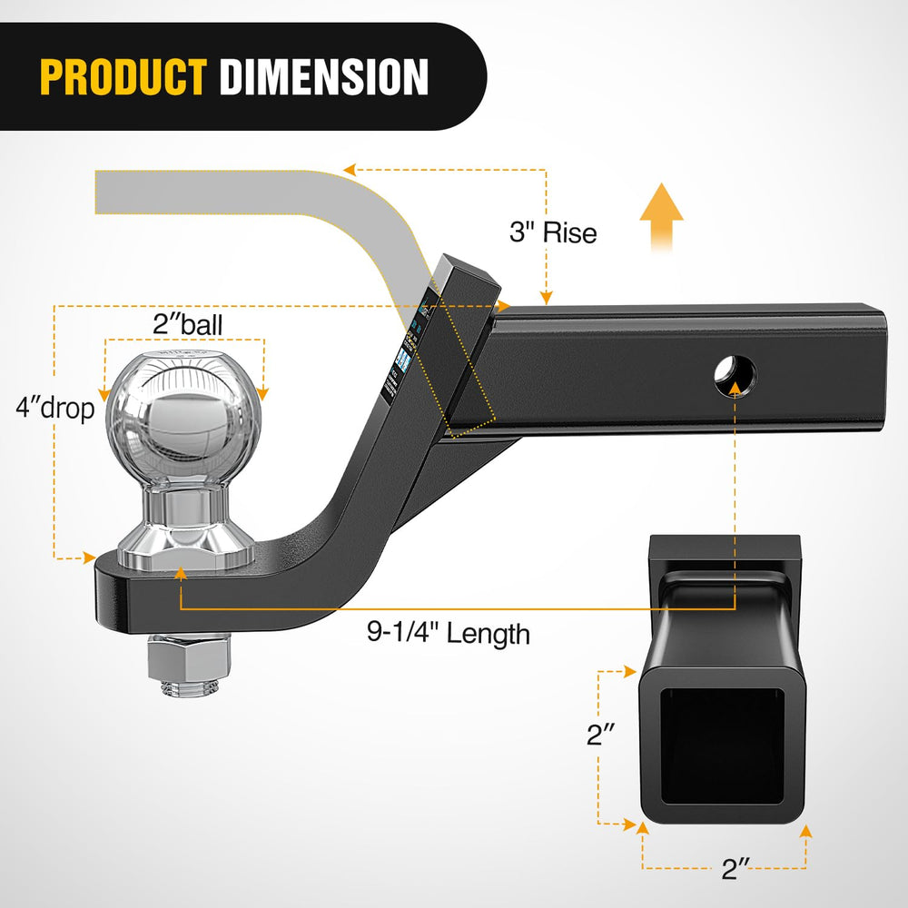Nilight trailer hitch ball mount showing 4in drop for adaptable mounting.
