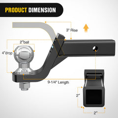 Nilight trailer hitch ball mount showing 4in drop for adaptable mounting.