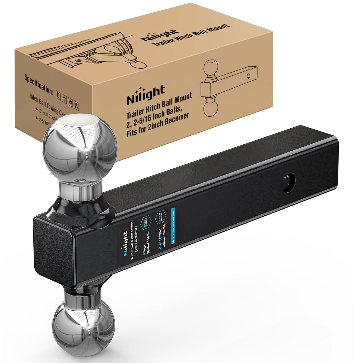 Nilight trailer hitch ball mount assembly with dual balls for versatile towing