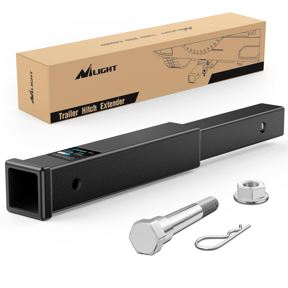 Nilight trailer hitch extender extension shows extra reach for bumper clearance and safer towing.