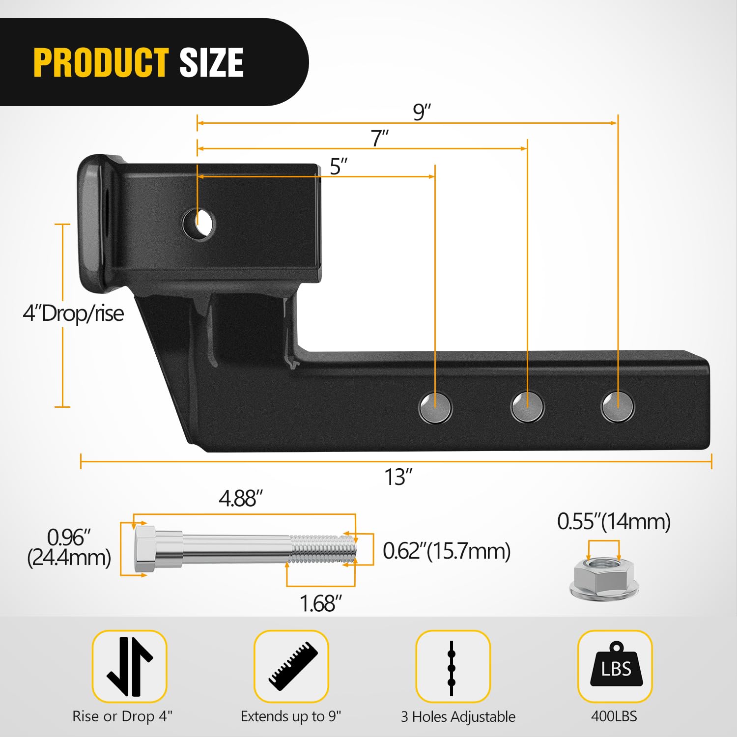 Nilight extension shows adjustable 5-7-9 inch lengths for safe alignment