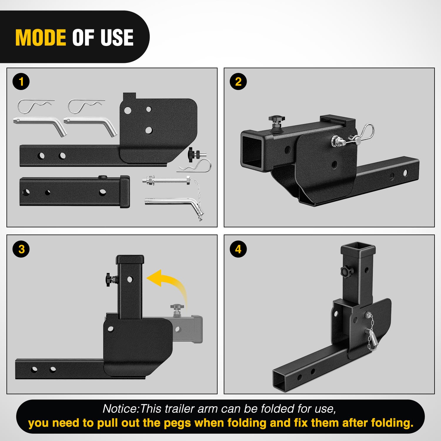 Nilight trailer hitch folding extender black powder coated finish outdoors