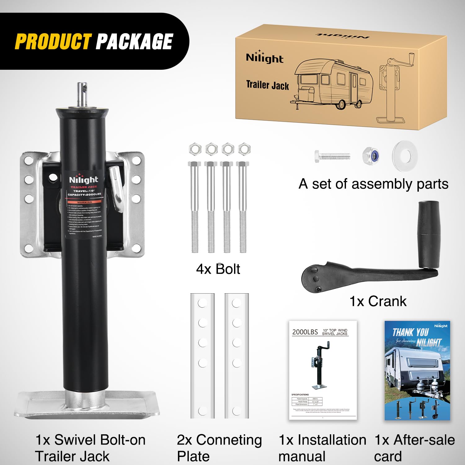 Nilight trailer jack compatible with RVs, boats, and utility trailers