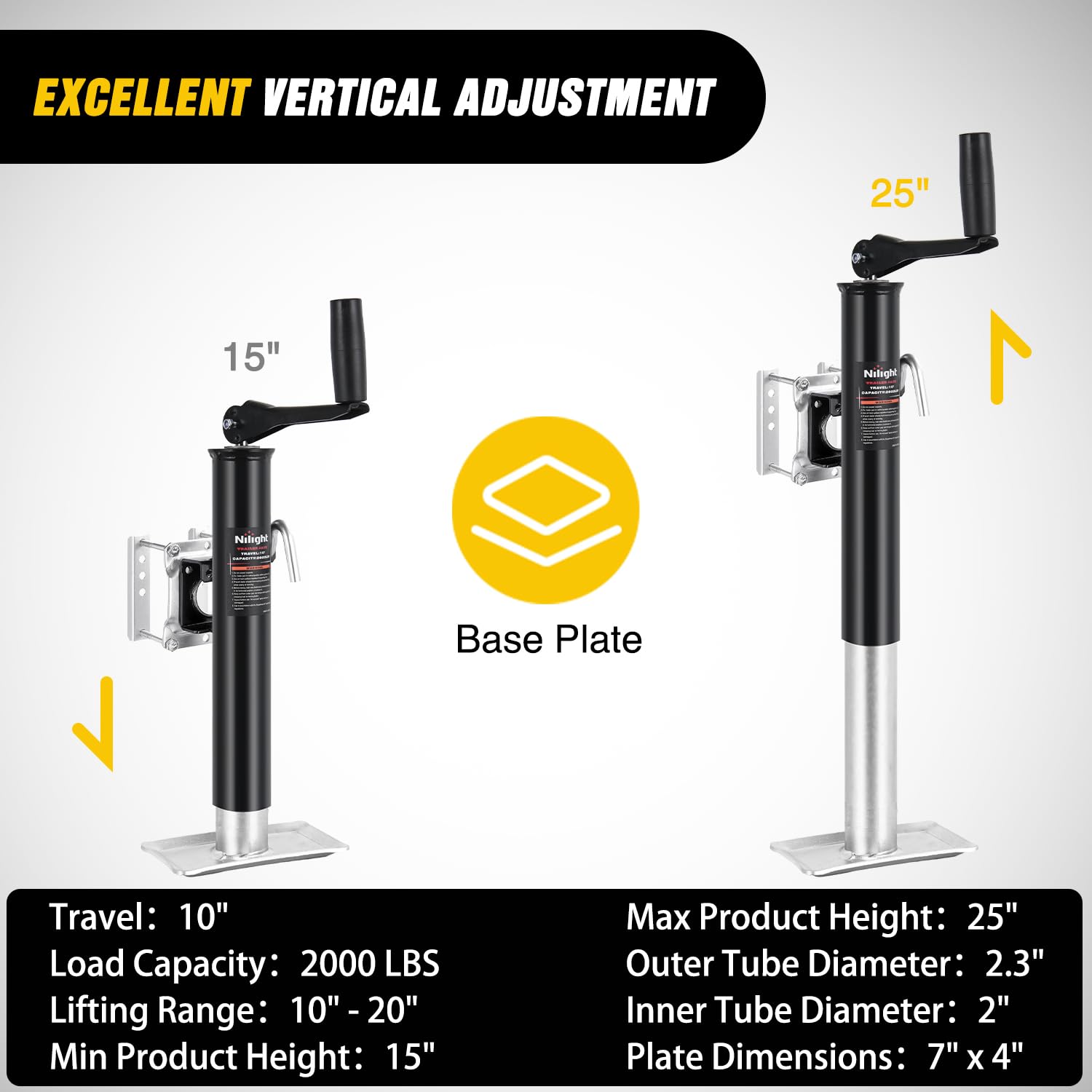 Nilight trailer jack base shows wide, stable support for secure parking