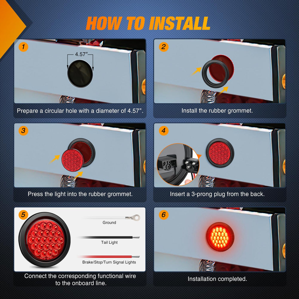 Nilight 4-inch round tail light lens detail showing bright output