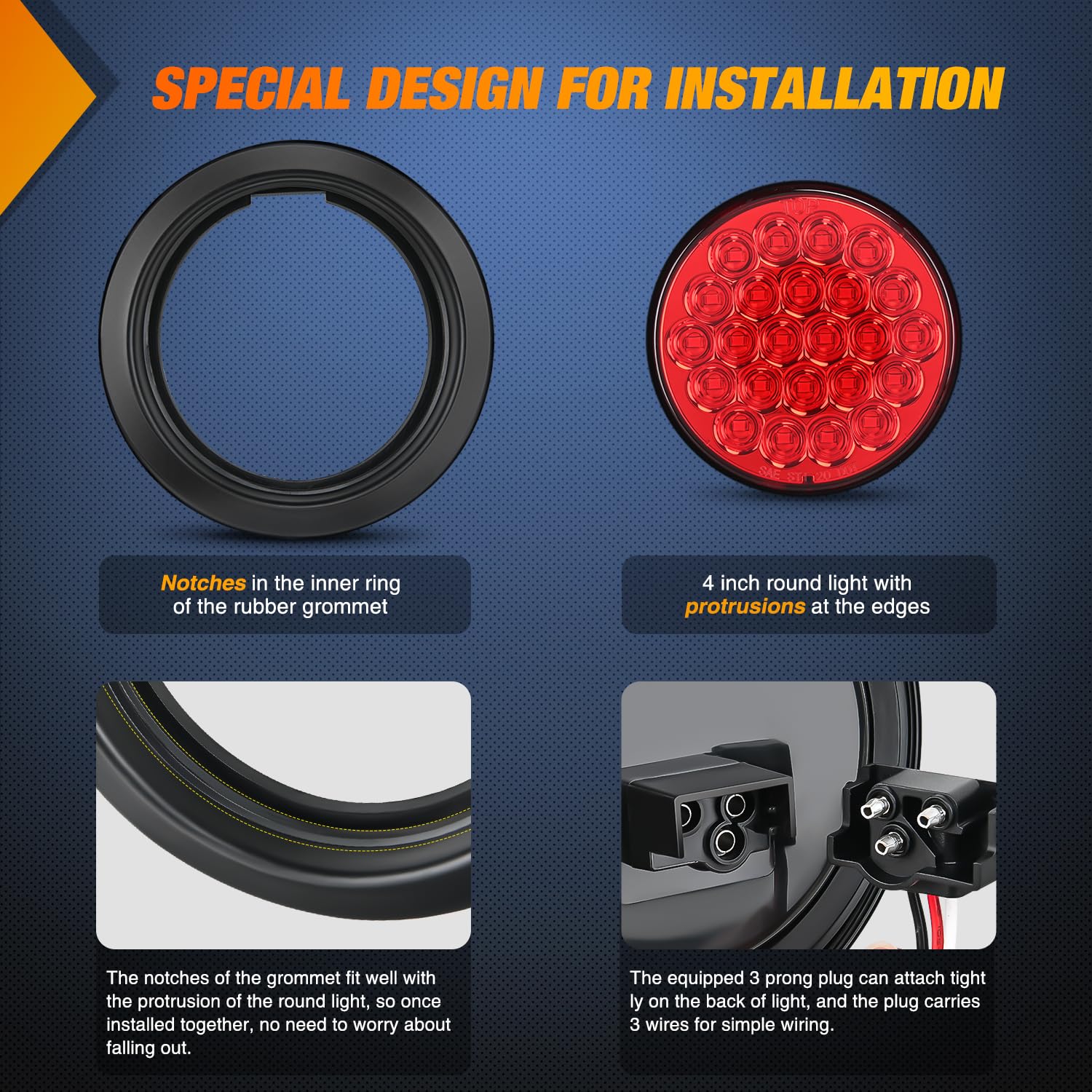 Nilight 4-inch round tail light wiring and plug connections