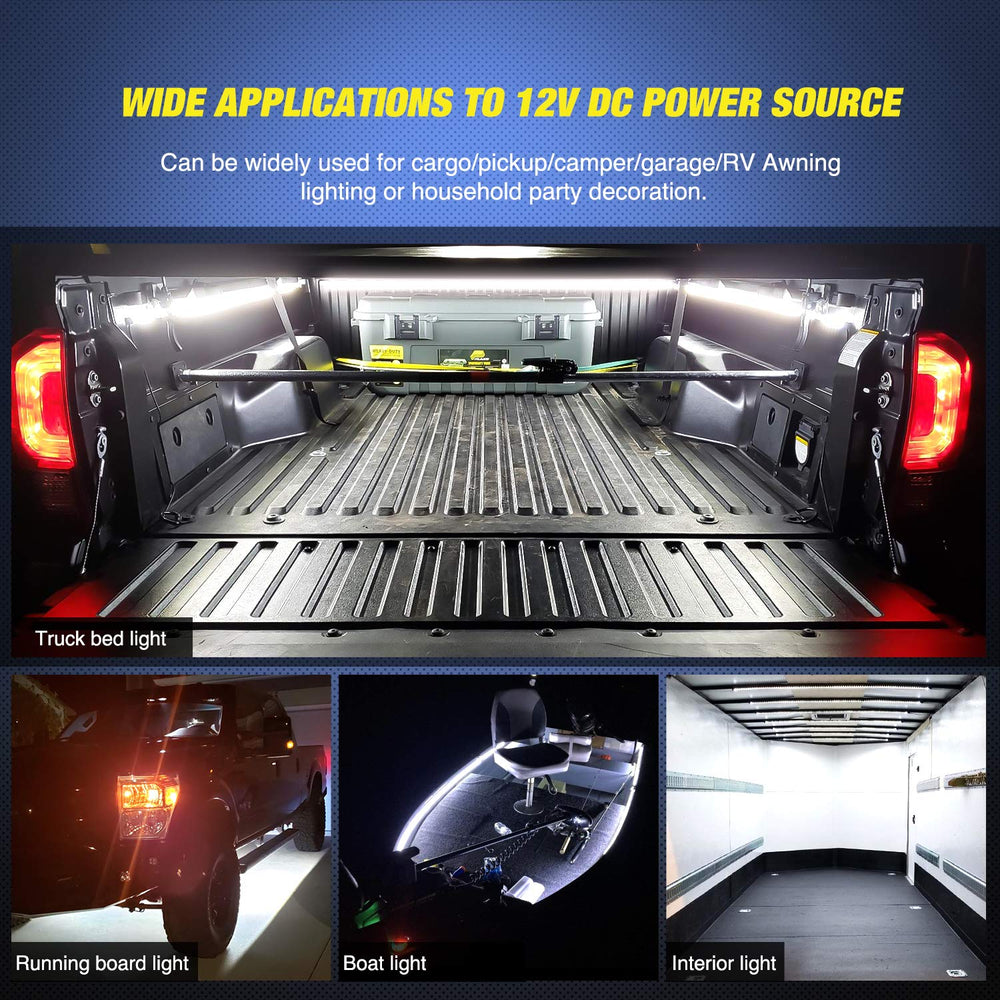Nilight truck bed light application suited for trucks, RVs, SUVs, and boats.