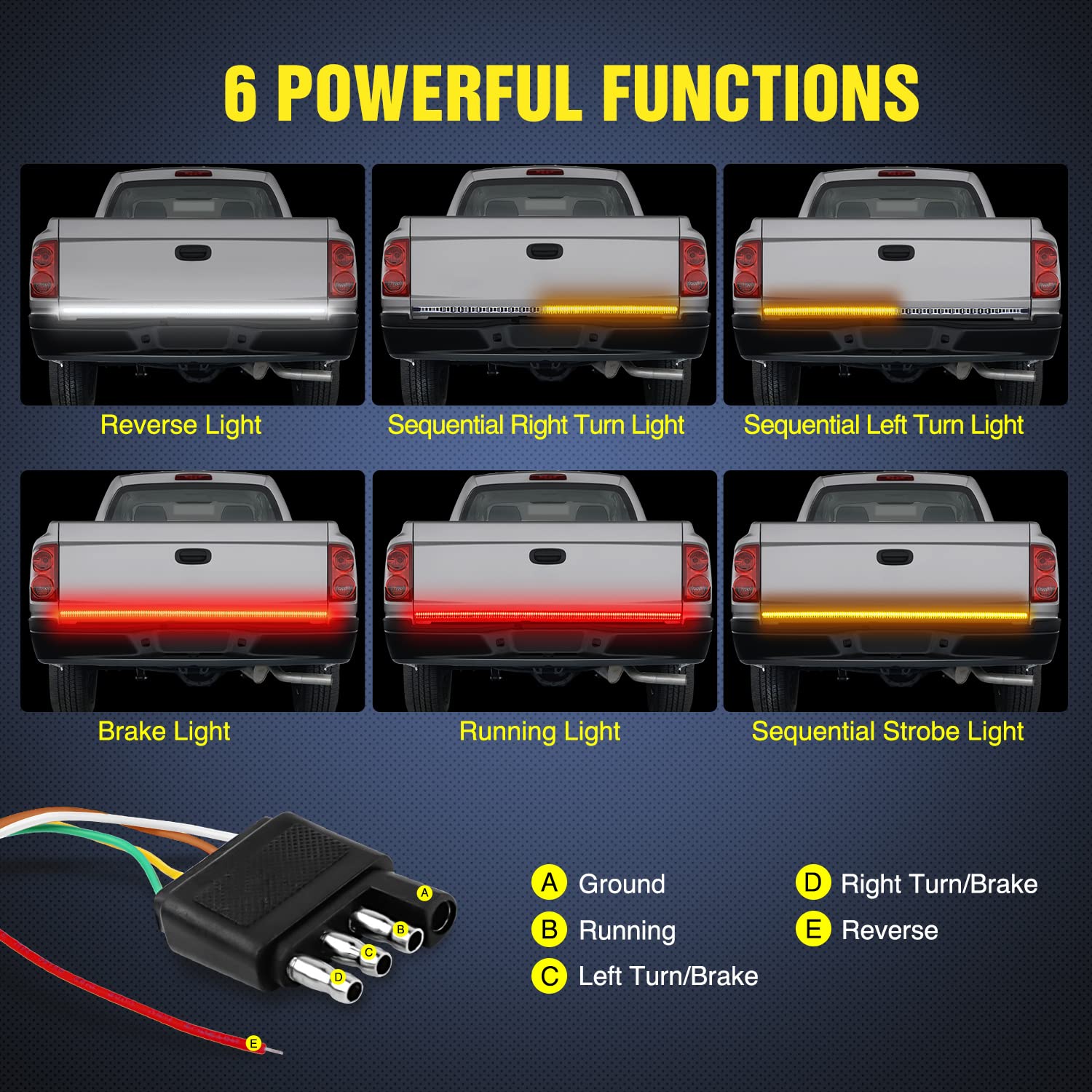 Nilight truck tailgate light strip brake light provides a crisp red signal.
