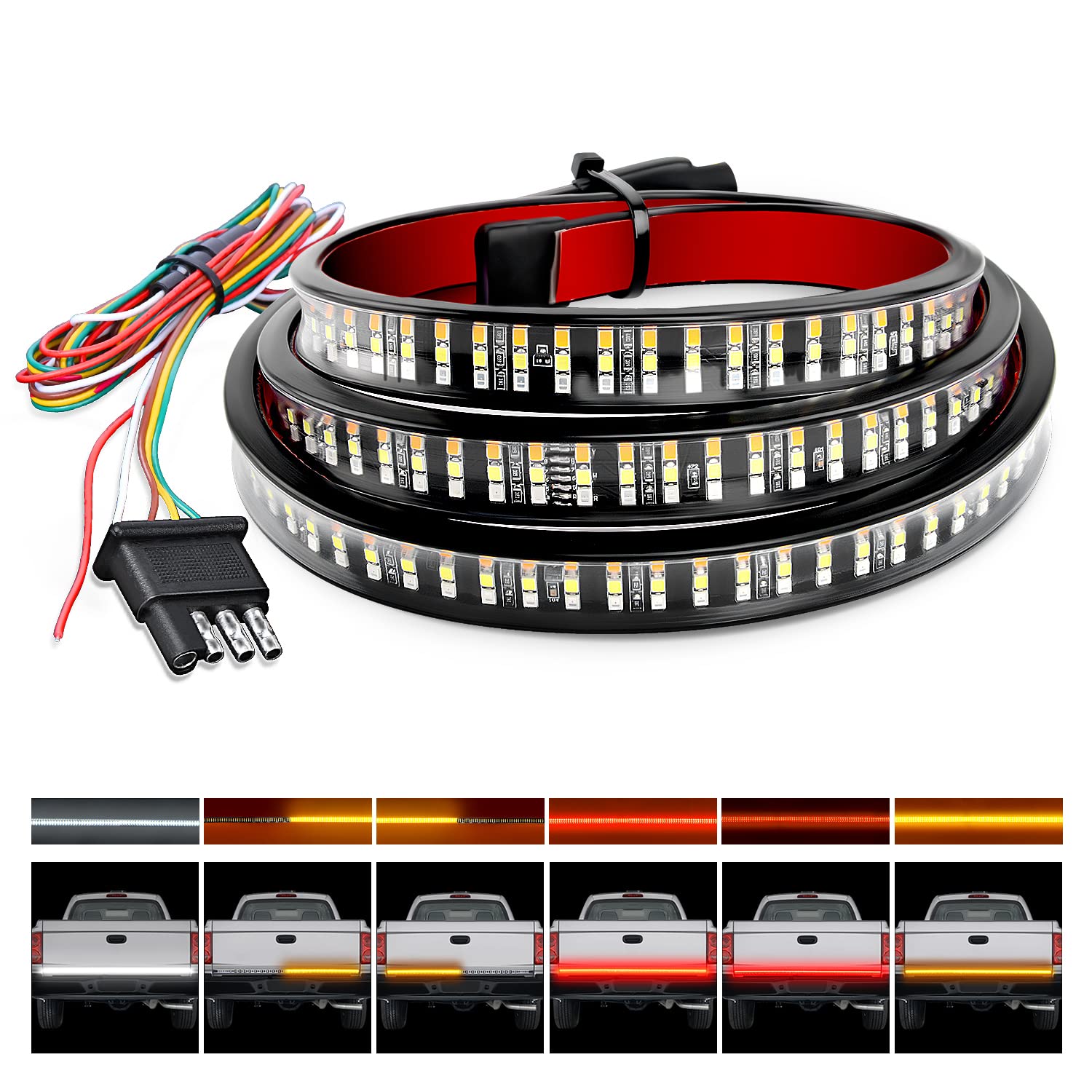 Nilight truck tailgate light strip front view highlighting 360 LEDs for bright visibility.