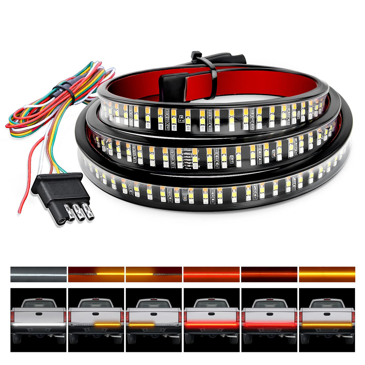 Nilight truck tailgate light strip front view highlighting 360 LEDs for bright visibility.