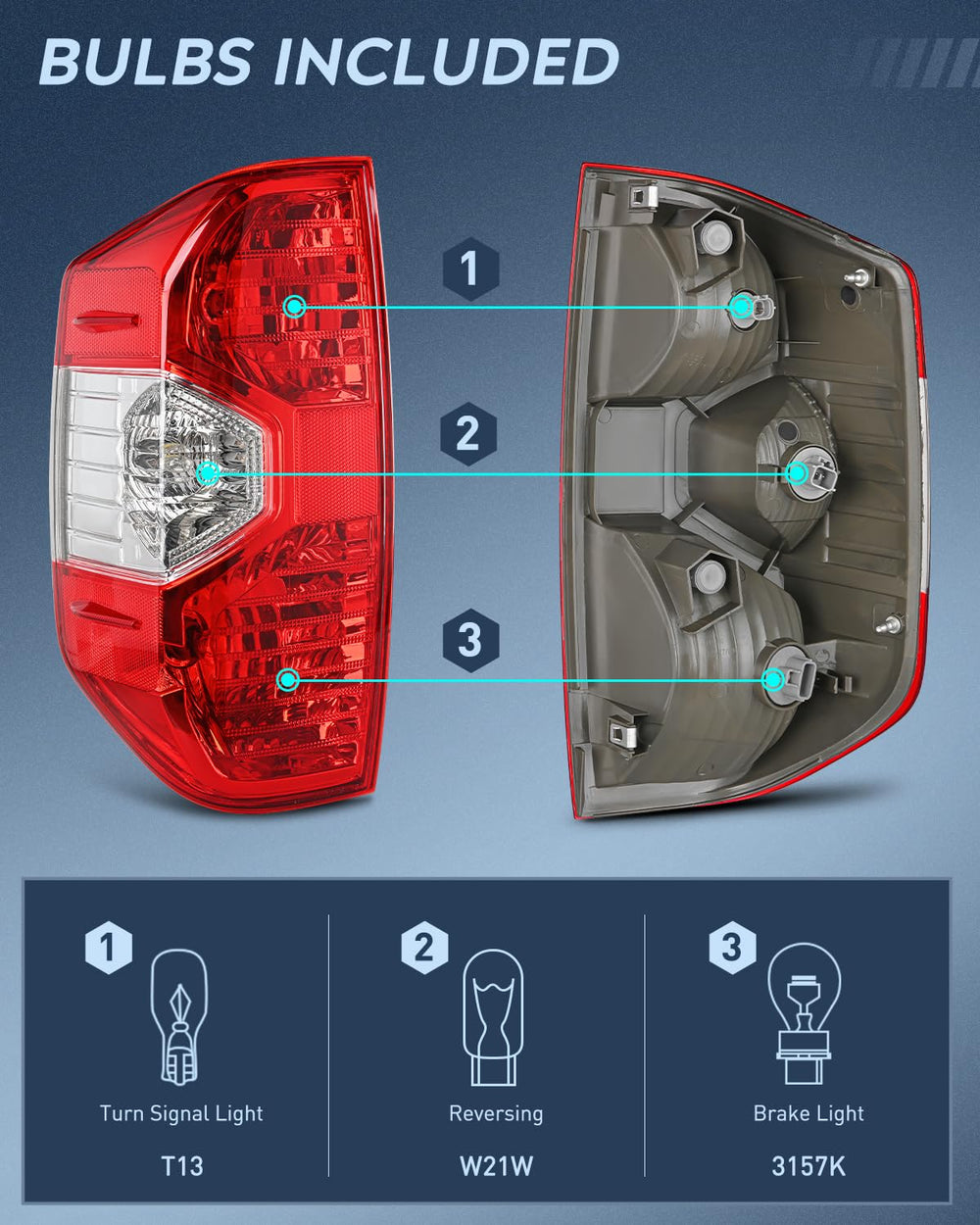 Nilight tundra taillight driver-side assembly rear view showing connector and seal
