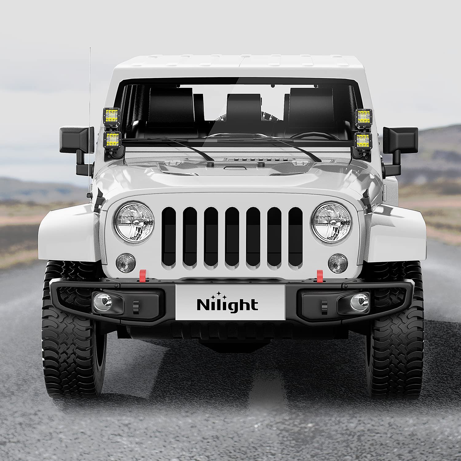 Two-brackets kit from Nilight installed on Wrangler JK for versatile lighting