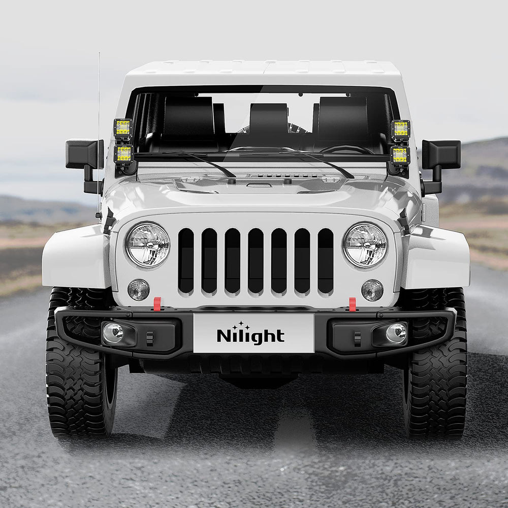 Two-brackets kit from Nilight installed on Wrangler JK for versatile lighting