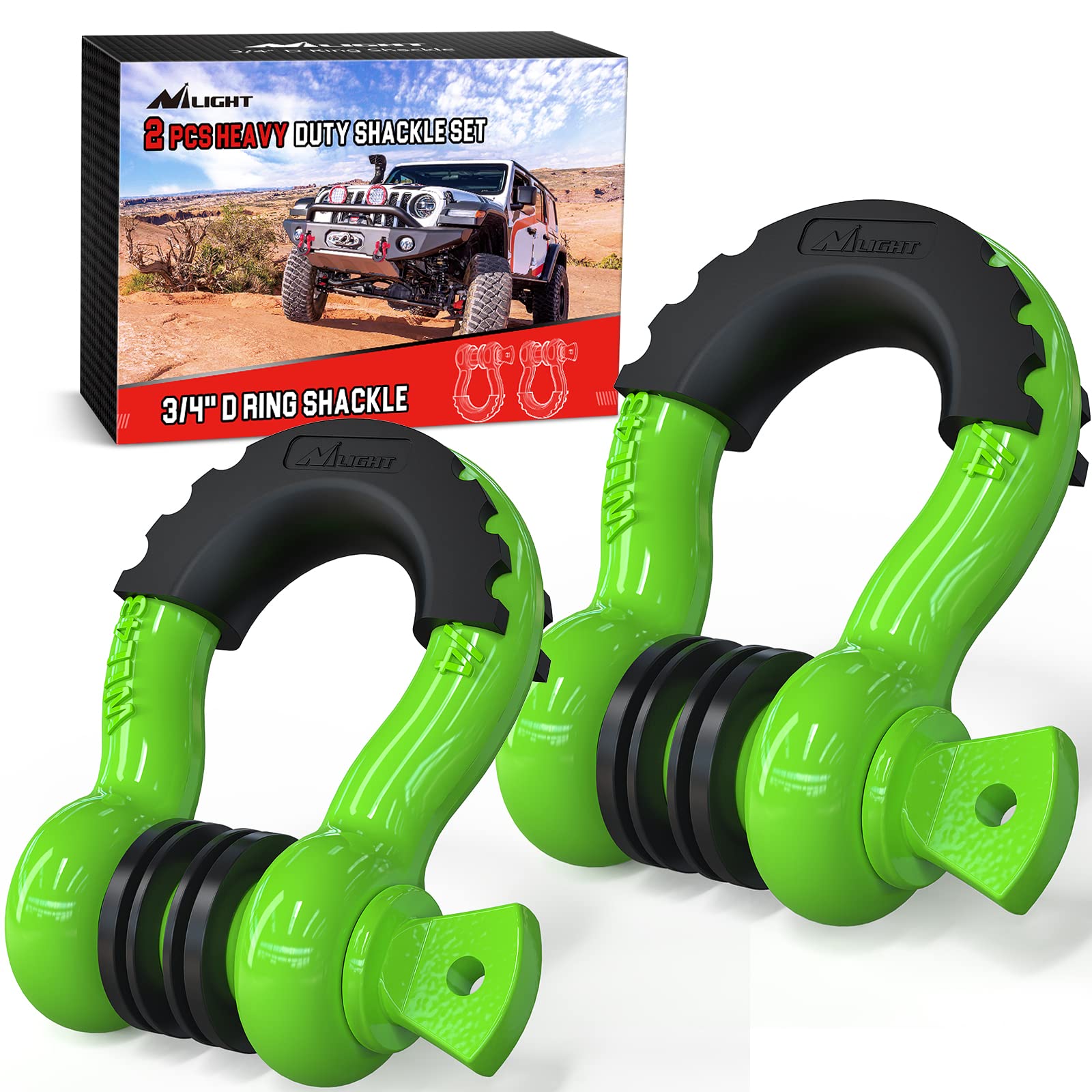 Nilight 2-pack 3/4-inch D-ring shackle with 7/8-pin for towing versatility.