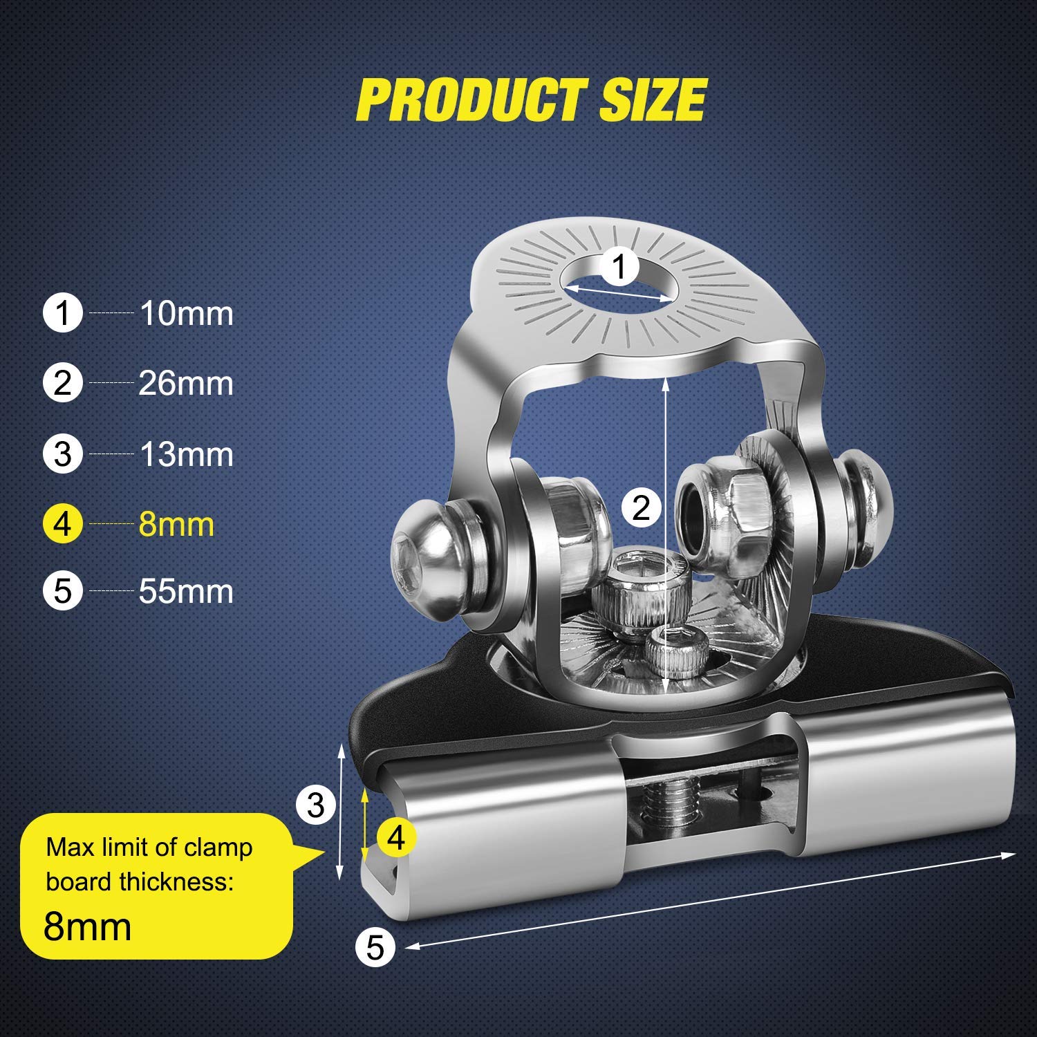 Nilight universal adjustable pillar hood mount shows 180° and 60° movement.