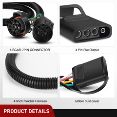 Nilight USCAR 7-pin to 4-pin harness close-up, durable 18-gauge wiring and waterproof cap.