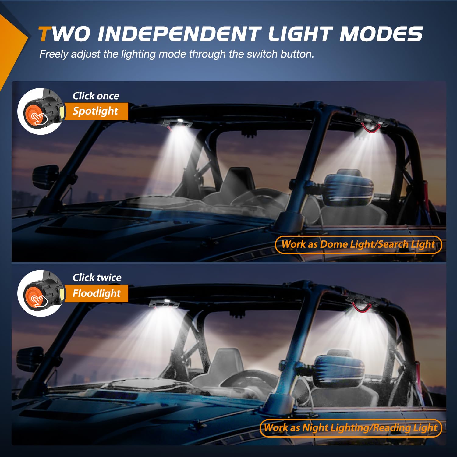 Nilight UTV Dome Light magnetic base attaches to metal surfaces