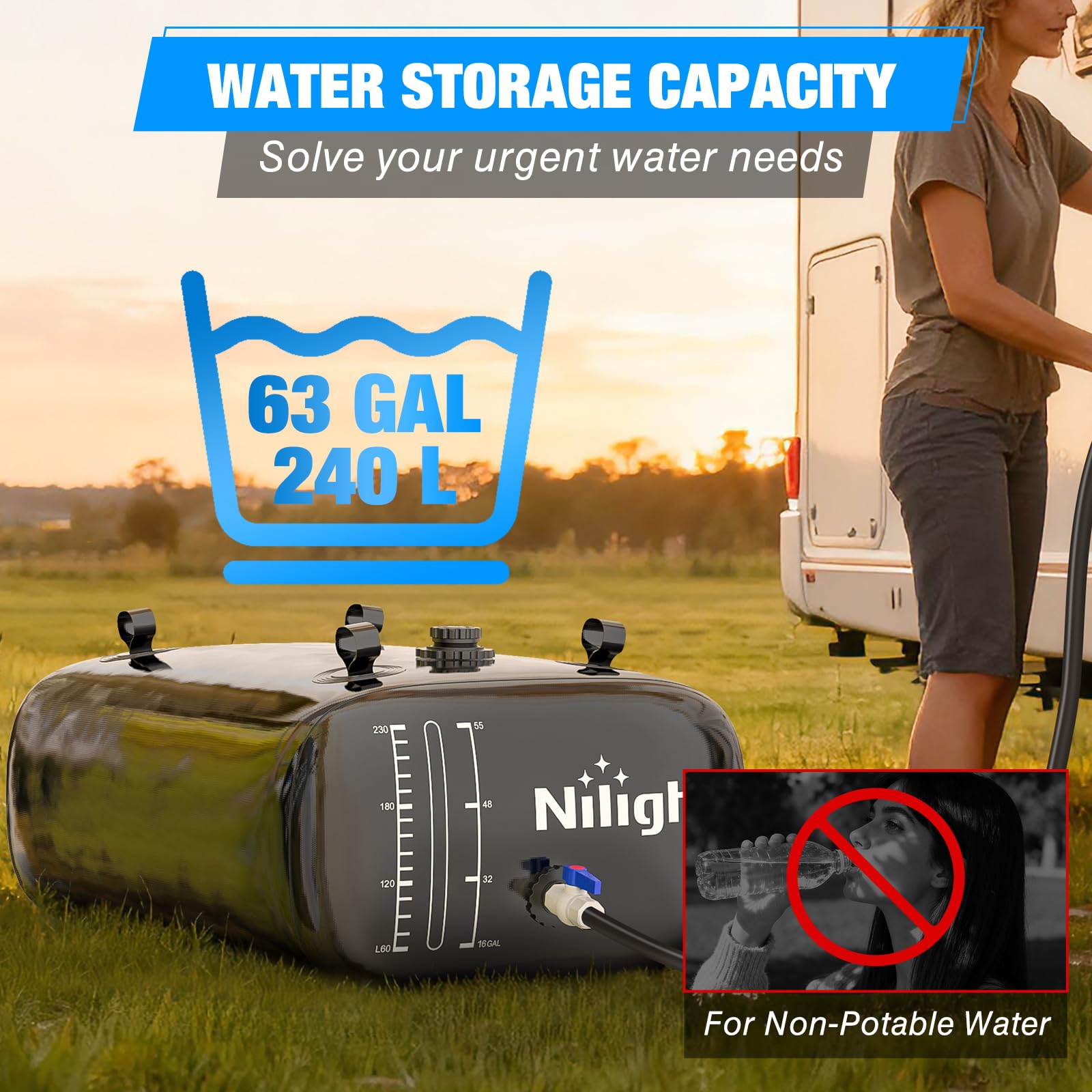 Nilight water bladder double-seal provides leak resistance during travel