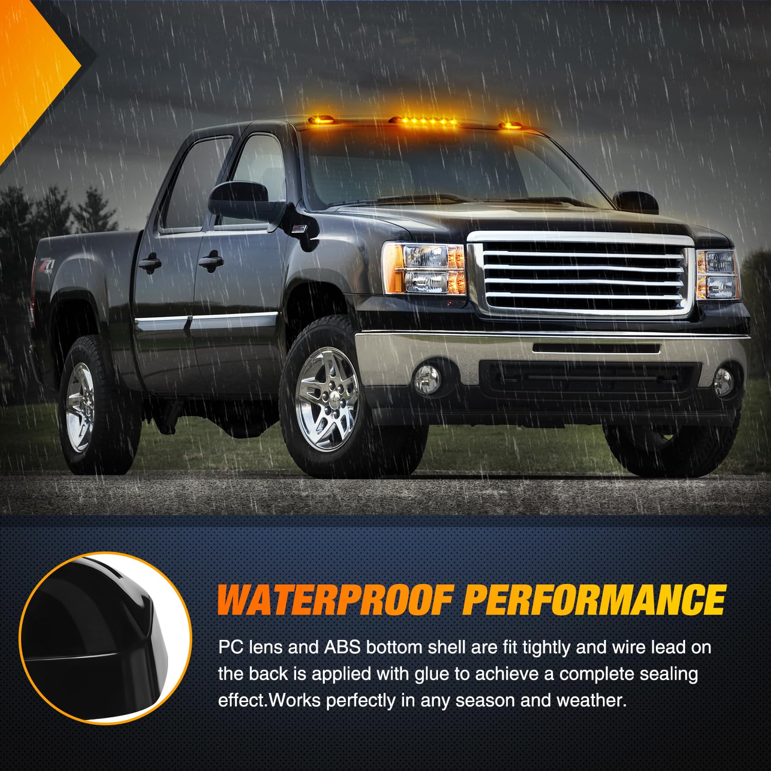 Nilight waterproof amber marker light with sealed lens and shell.