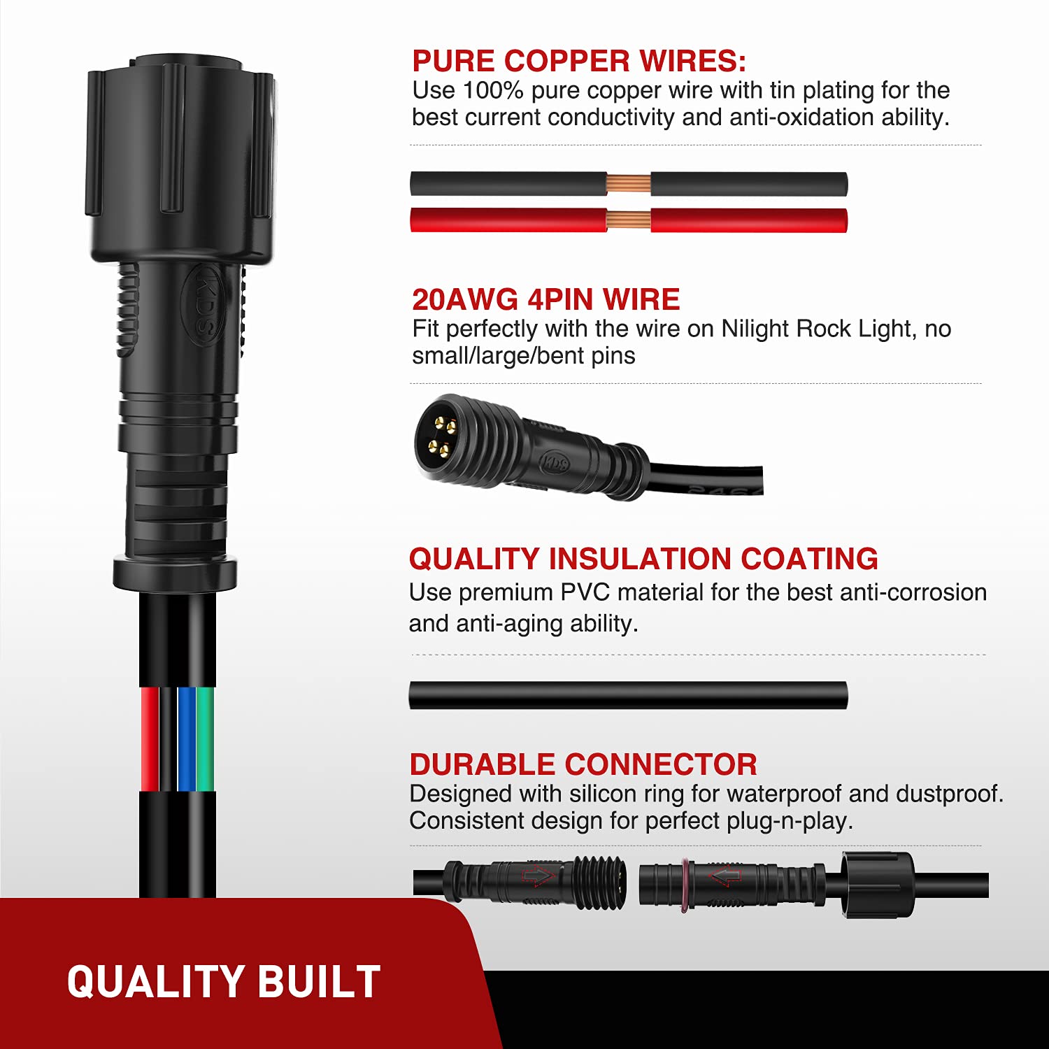 Nilight waterproof snap on connector demonstrating durability for outdoor use