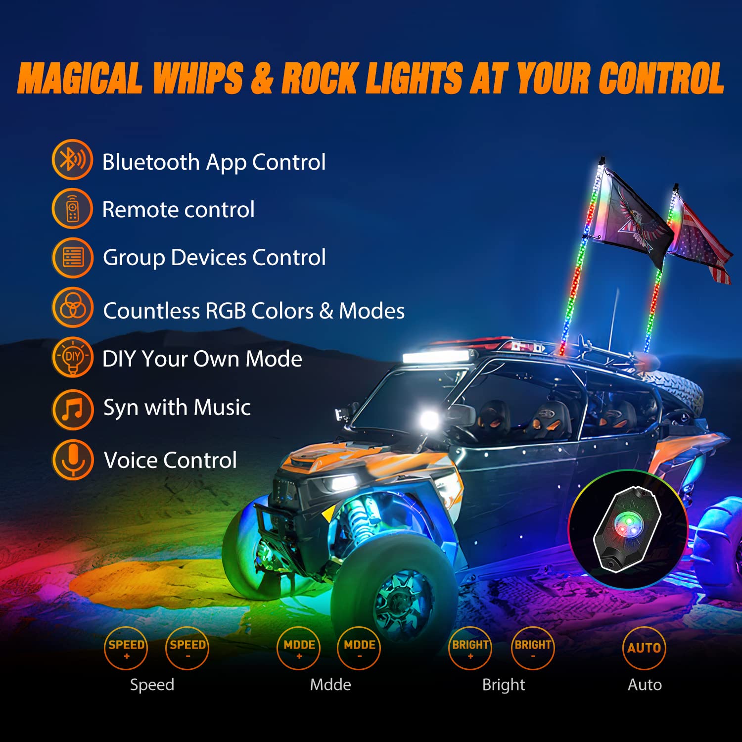 Nilight RGB whip light with a bold spiral design for high visibility.
