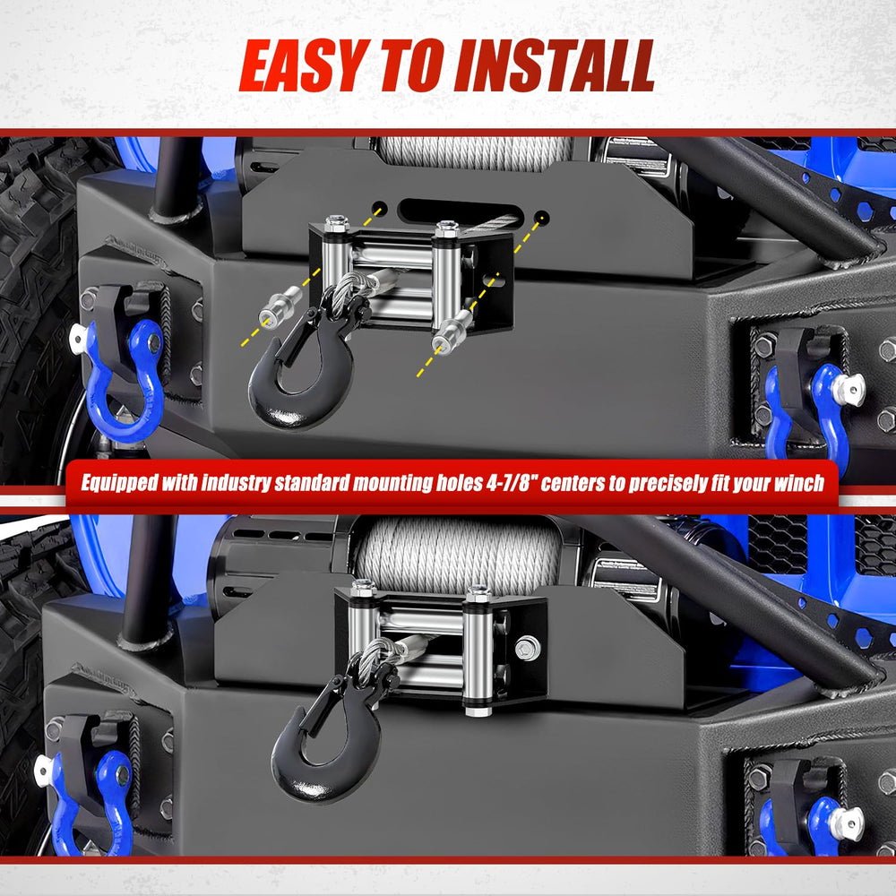 Nilight winch fairlead width-and-size view confirms compatible center bolt pattern